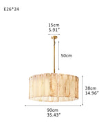 Lacquered Burnished Brass/Black LED Round Calamette Alabaster Lighting Collection 36" 48" 60"