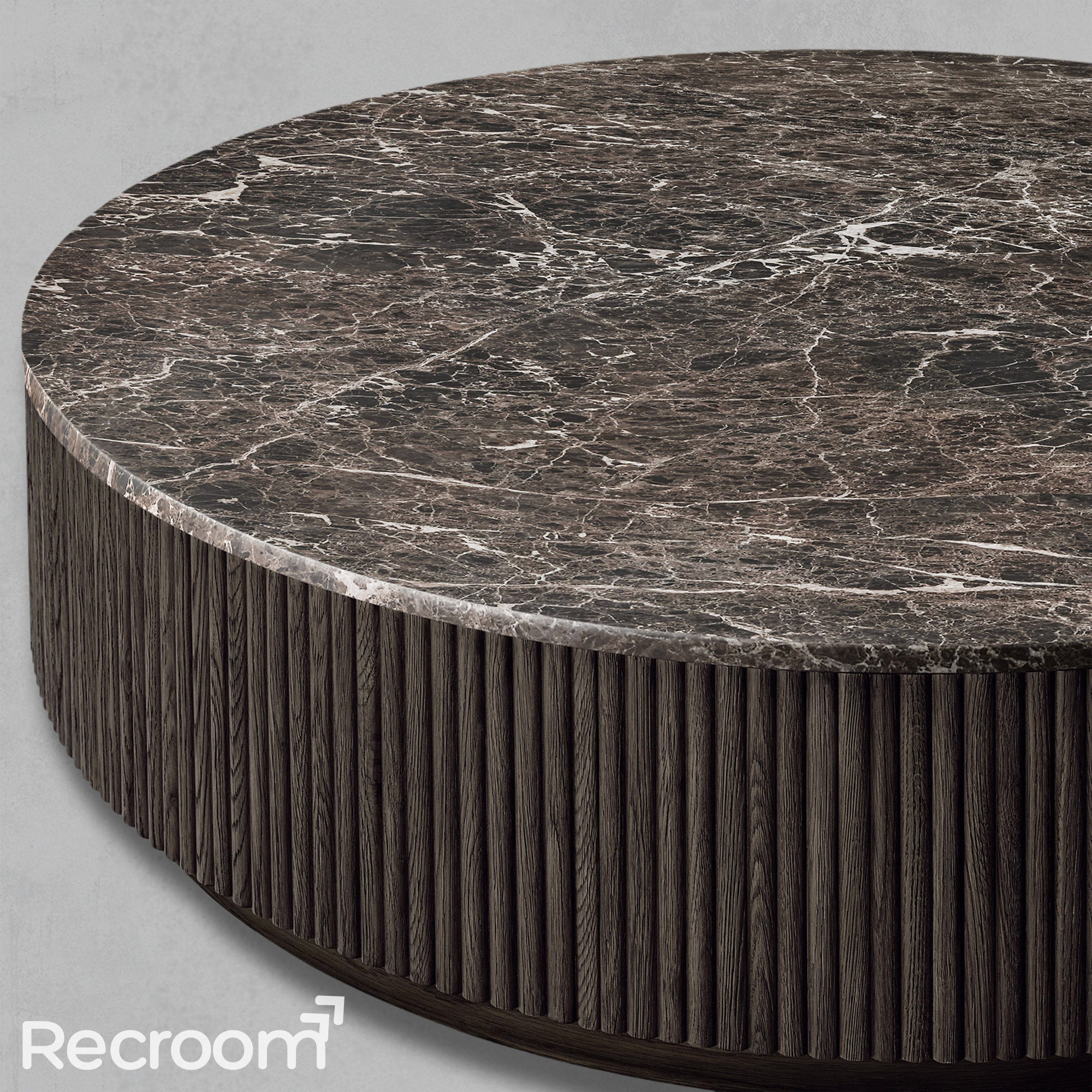 Muelholland Oak Wood & Stone Round Coffee Table - Zonesus