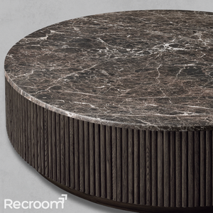 Muelholland Oak Wood & Stone Round Coffee Table - Zonesus