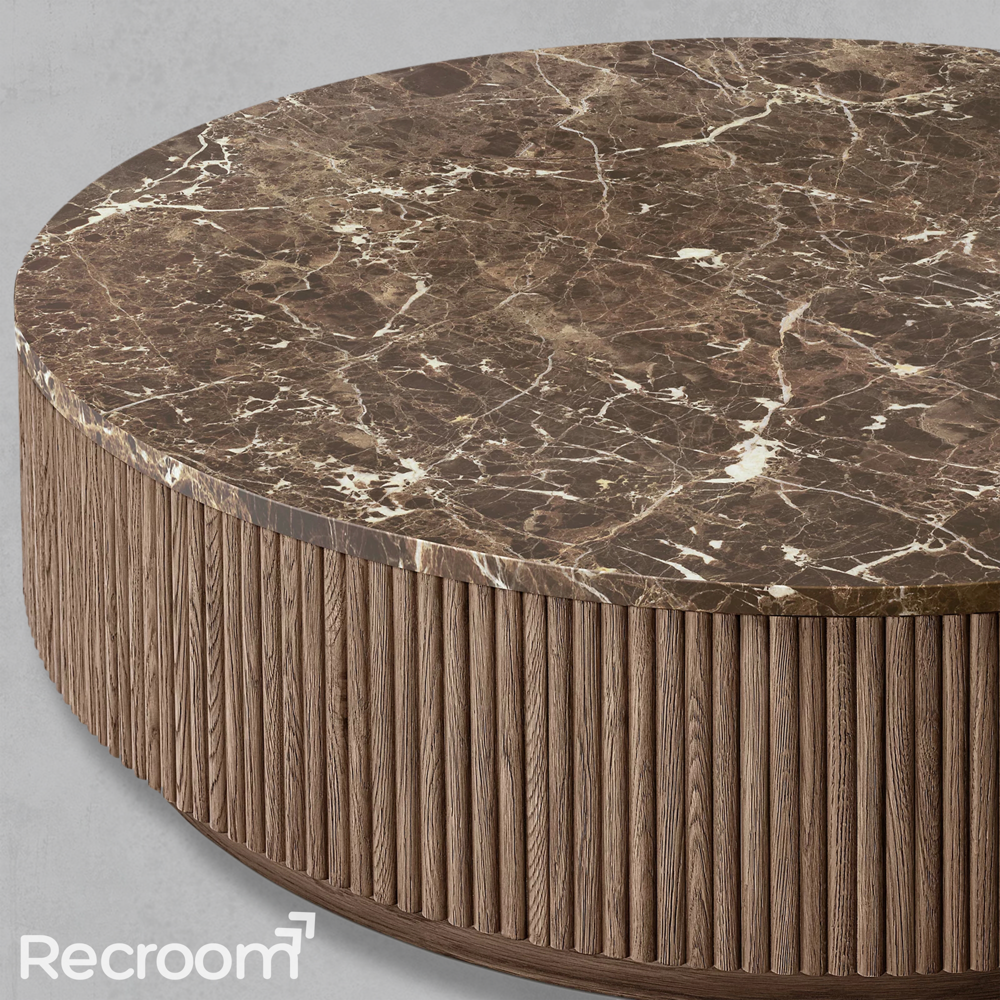 Muelholland Oak Wood & Stone Round Coffee Table - Zonesus
