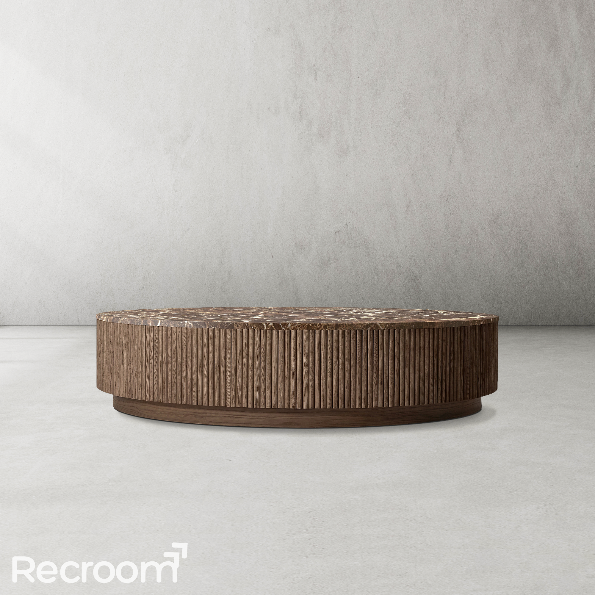 Muelholland Oak Wood & Stone Round Coffee Table - Zonesus
