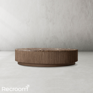 Muelholland Oak Wood & Stone Round Coffee Table - Zonesus