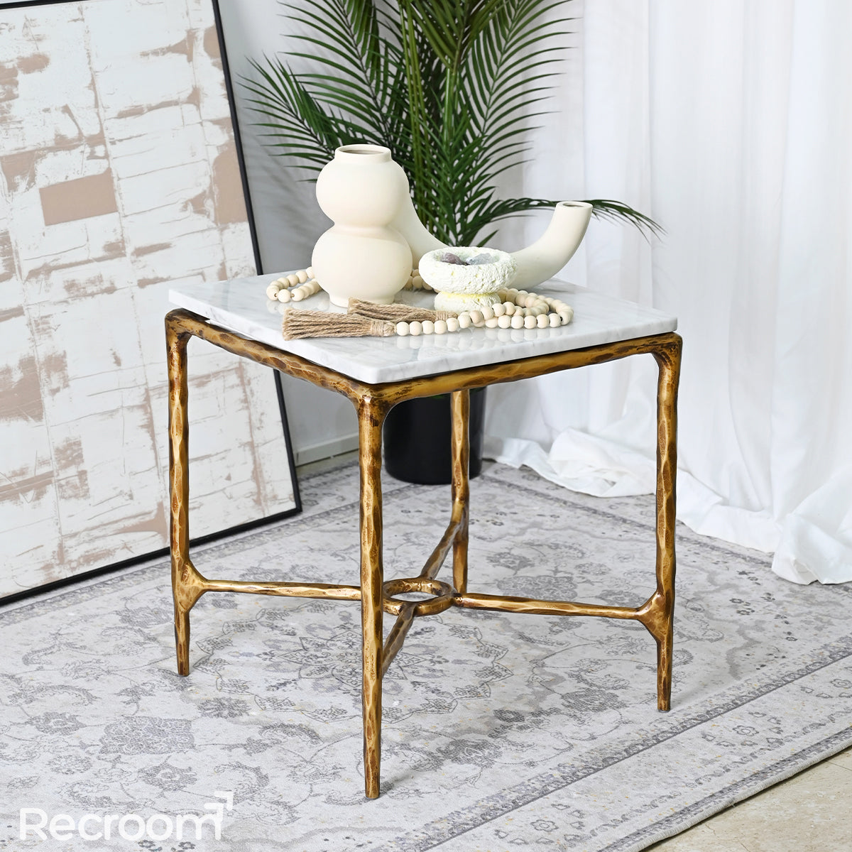 Thaddeo Marble Square Side Table 18" / 22" Overhang O - Zonesus
