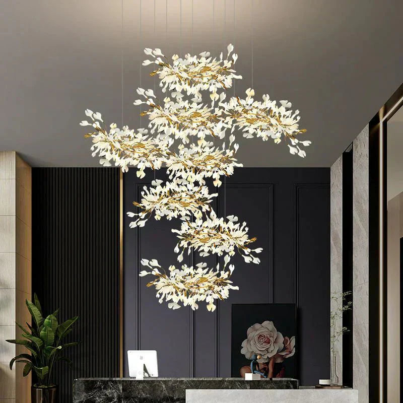 Ceramic Ginkgo Cascading Chandelier - Zonesus