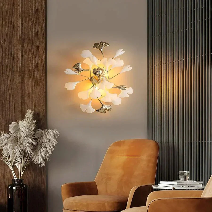 Ceramic Ginkgo Leaf Wall Lamp - Zonesus