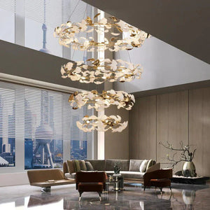 Ceramic Ginkgo Rings Linear Branch Chandelier - Zonesus