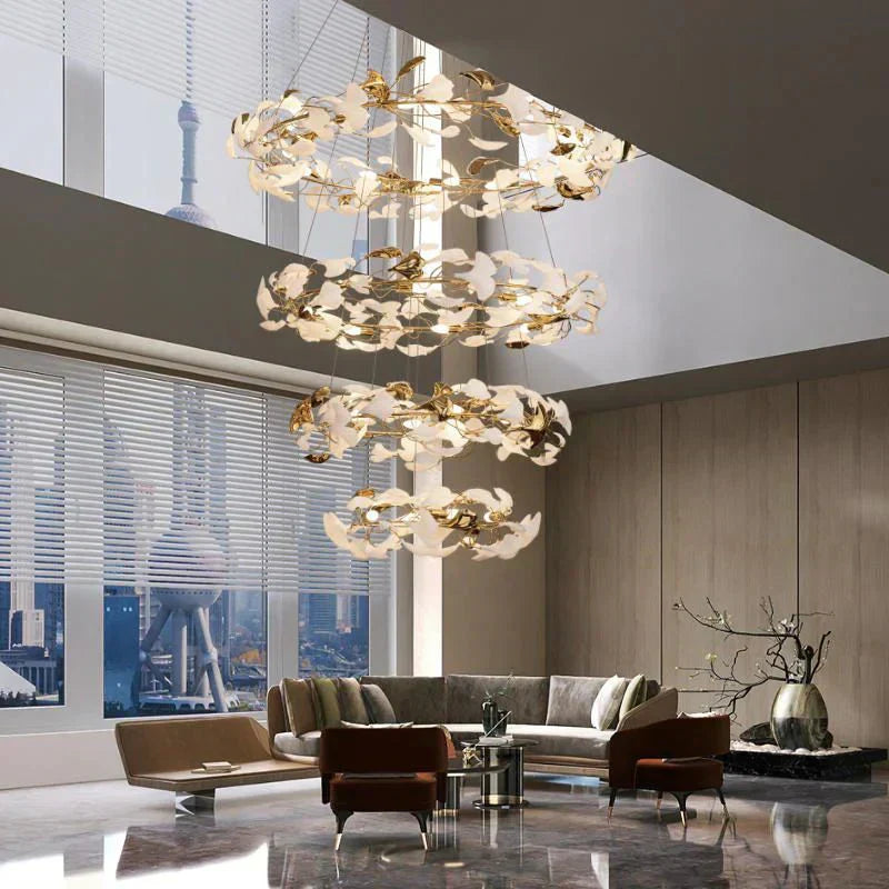 Ceramic Ginkgo Rings Linear Branch Chandelier - Zonesus