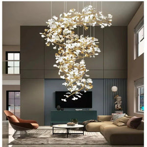 Ceramic Ginkgo Cascading B (Spiral) Branch Chandelier - Zonesus
