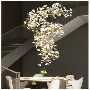 Ceramic Ginkgo Cascading B (Spiral) Branch Chandelier - Zonesus