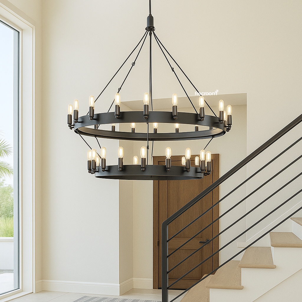 Caminon Vintage Filament Two-Tier Chandelier 38" - Zonesus