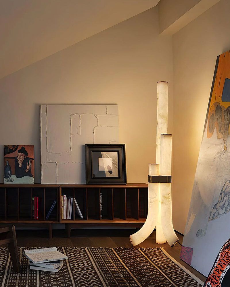 Modern LED Piped White Alabaster High Standing Floor Lamp Height 59" | 45W