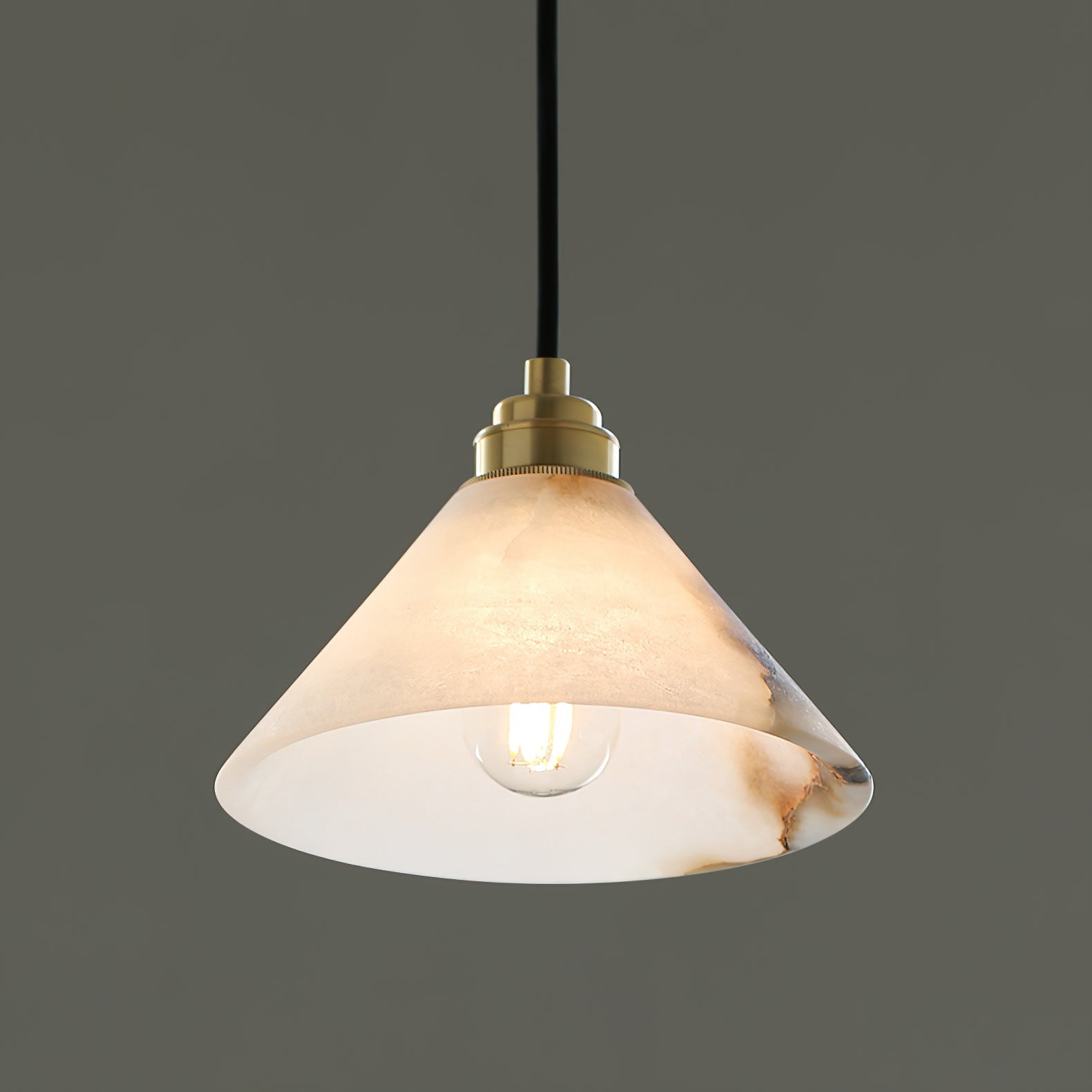 Conical Alabaster Brass Pendant Lamp - Zonesus