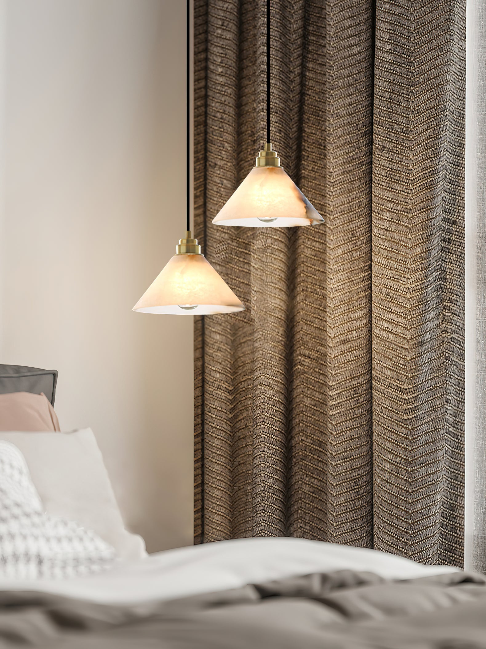 Conical Alabaster Brass Pendant Lamp - Zonesus