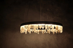 Cervine Round Brass & Clear Geode Quartz Crystal Chandelier 36" - Zonesus