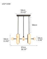 8-Light LED Linear Pendant Lighting in White Alabaster with Bronze & Brass Hardwared