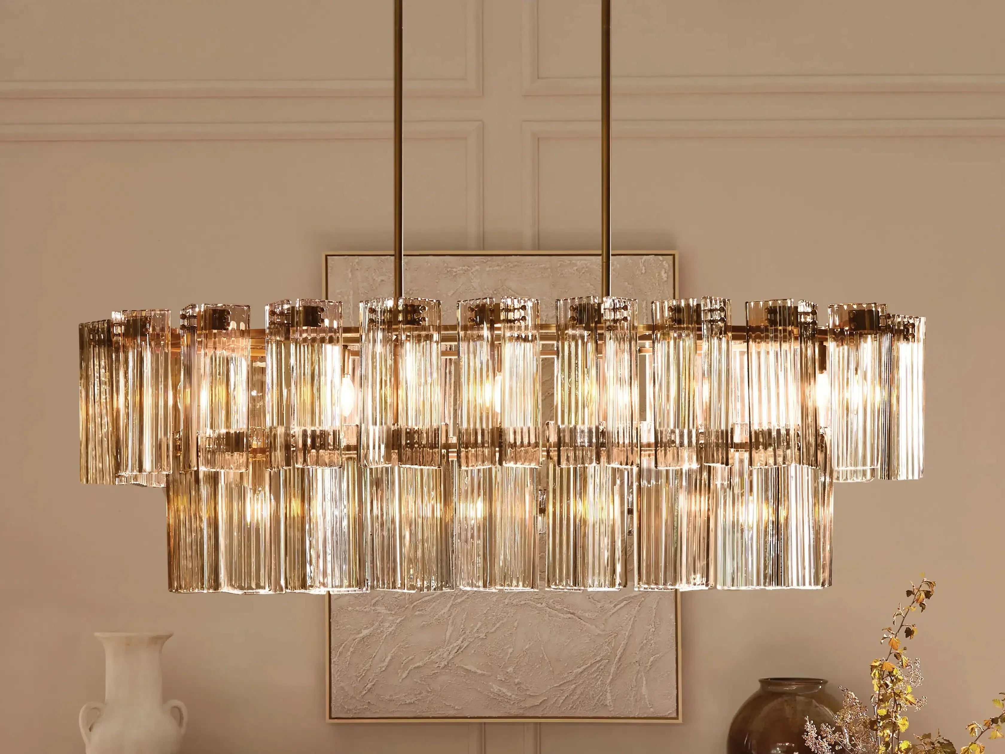 Delsie Oval Art Glass Chandelier 51''63''72''L - Zonesus