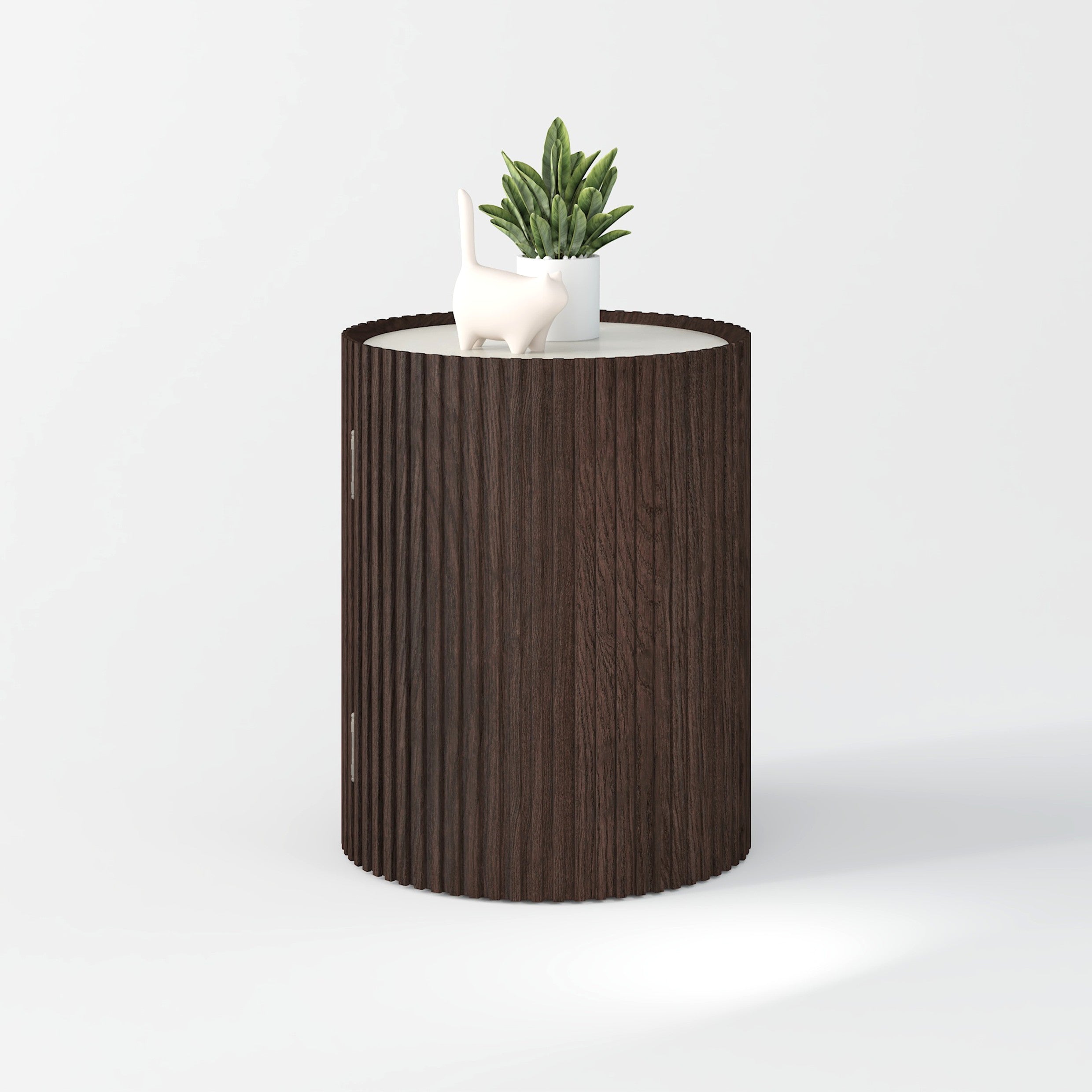 Dark Walnut Fluted Round Sintered Stone Side Table 16"W