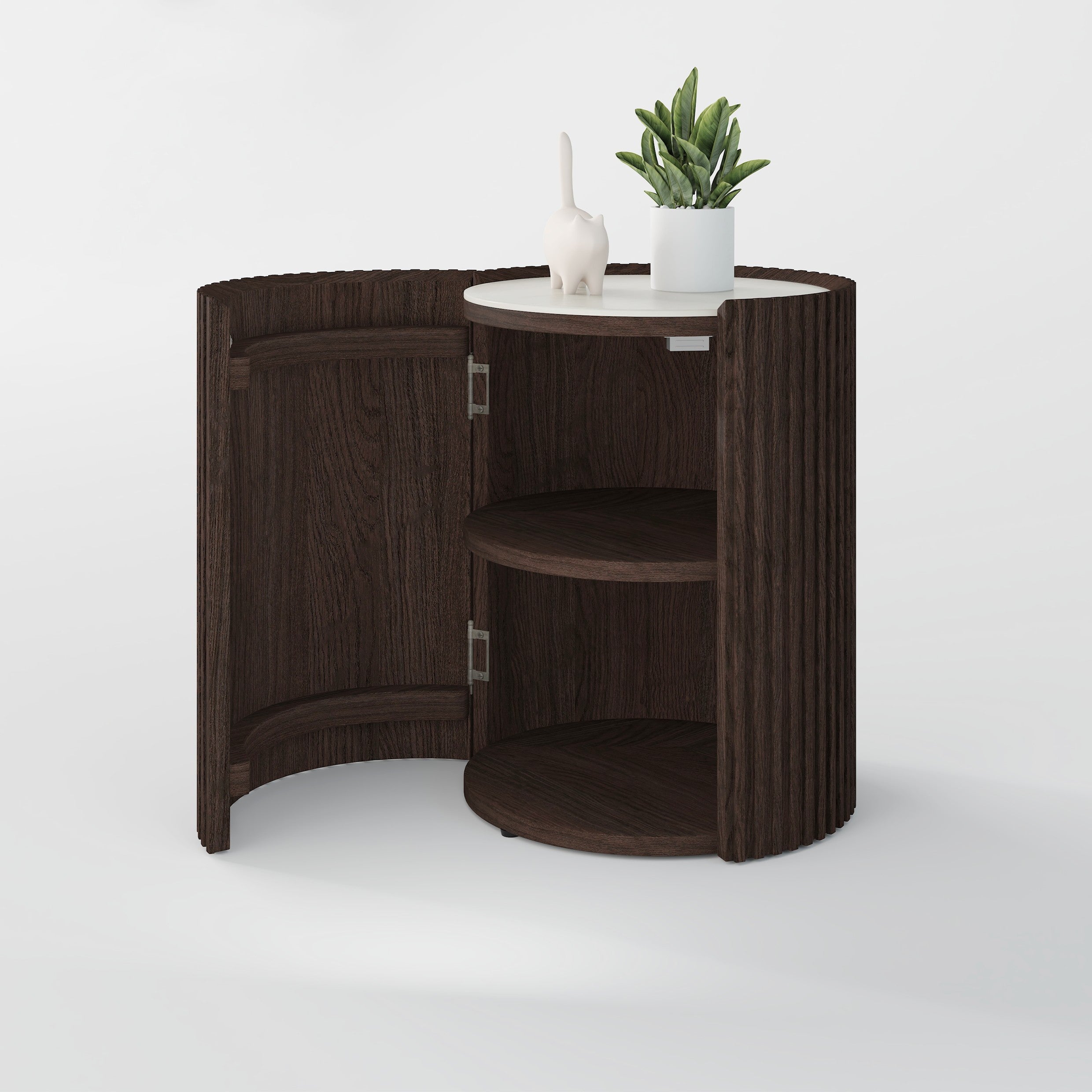 Dark Walnut Fluted Round Sintered Stone Side Table 16"W