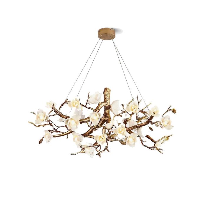 Flower Blossom Branch Brass Chandelier - Zonesus