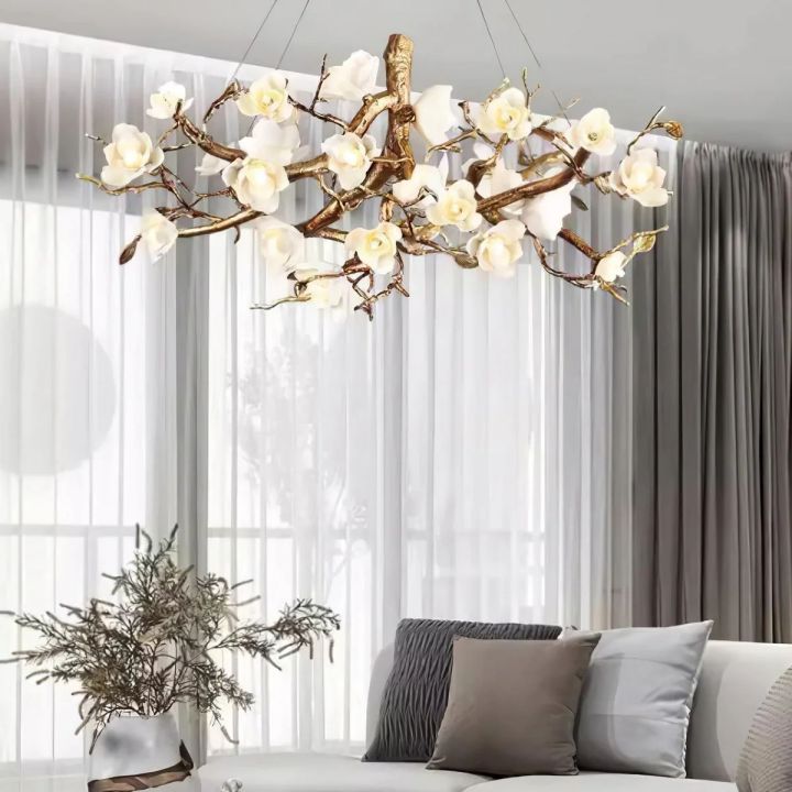 Flower Blossom Branch Brass Chandelier - Zonesus