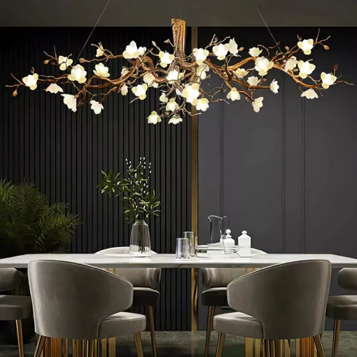 Flower Blossom Branch Brass Chandelier - Zonesus