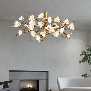 Flower Blossom Branch Brass Chandelier - Zonesus