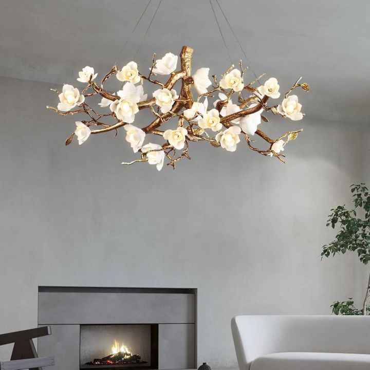Flower Blossom Branch Brass Chandelier - Zonesus