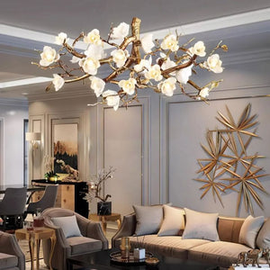 Flower Blossom Branch Brass Chandelier - Zonesus