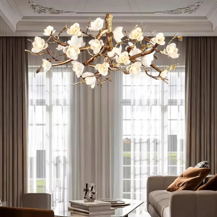 Flower Blossom Branch Brass Chandelier - Zonesus