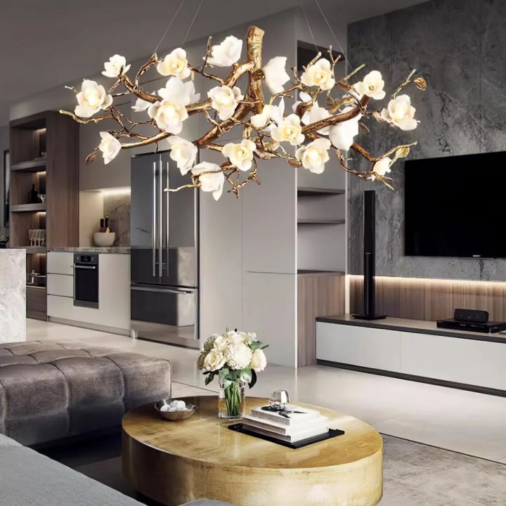 Flower Blossom Branch Brass Chandelier - Zonesus