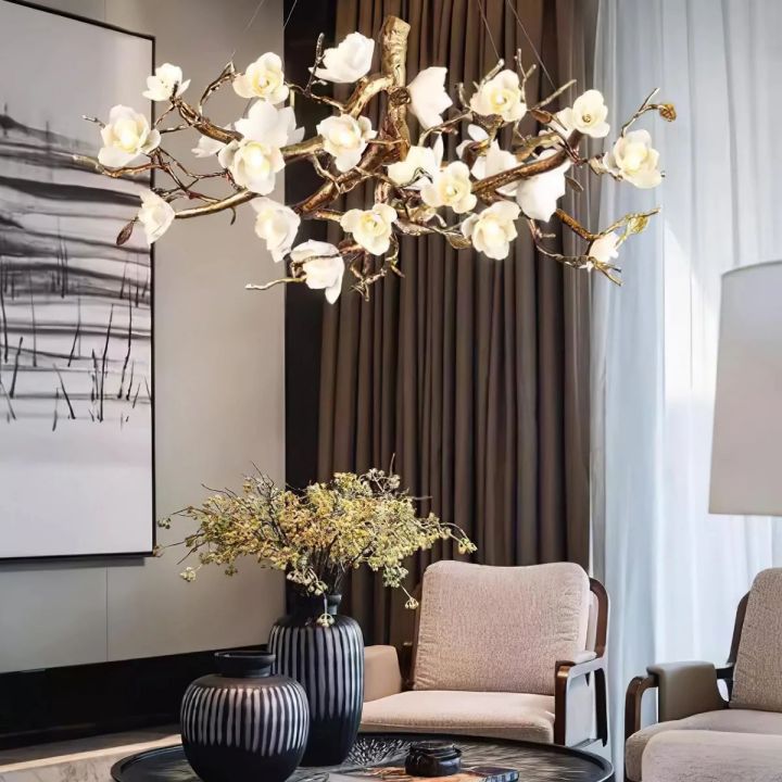 Flower Blossom Branch Brass Chandelier - Zonesus