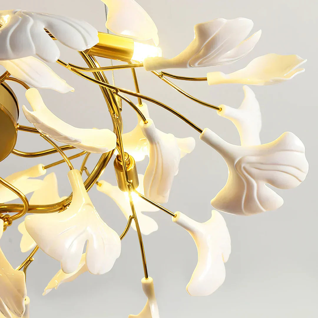 Ceramic Ginkgo Rings Linear Branch Chandelier - Zonesus