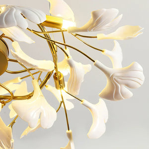 Ceramic Ginkgo Rings Linear Branch Chandelier - Zonesus