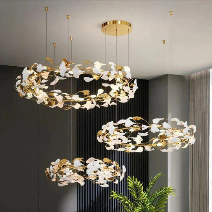 Ceramic Ginkgo Rings Branch Chandelier - Zonesus