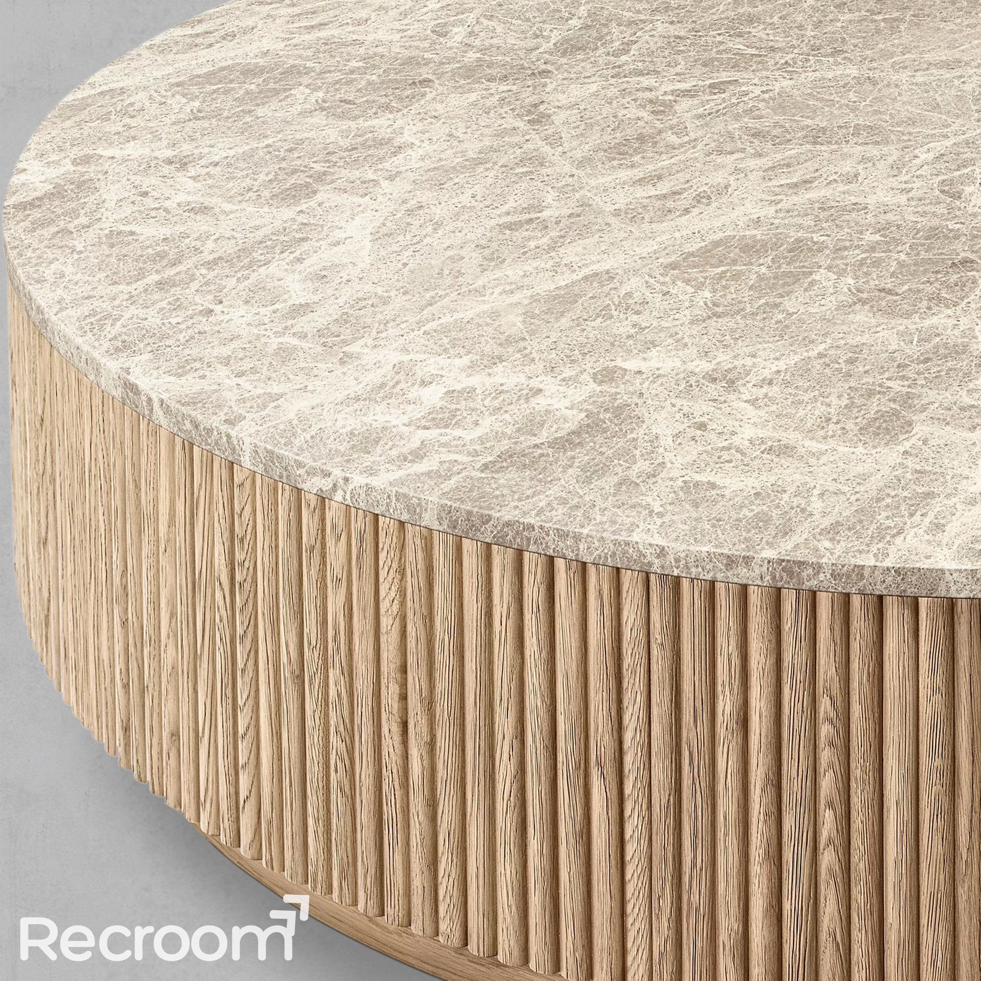 Muelholland Oak Wood & Stone Round Coffee Table - Zonesus
