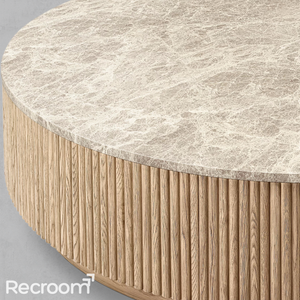 Muelholland Oak Wood & Stone Round Coffee Table - Zonesus