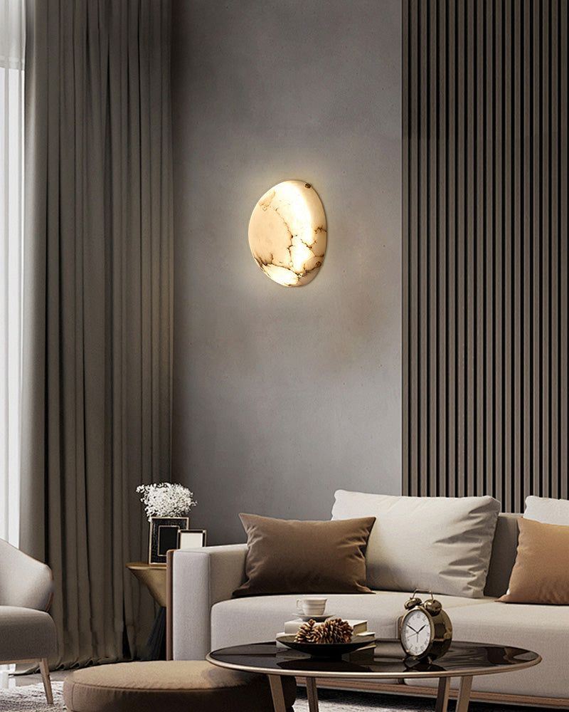 LED Alabaster Bedside ceiling wall sconces light fixture in Brass with Round Bowl shaped