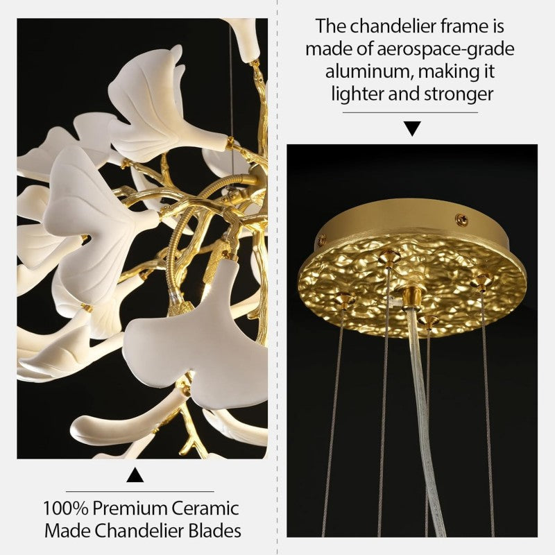 Modern Ceramic Ginkgo Leaf Branches Chandelier - Zonesus