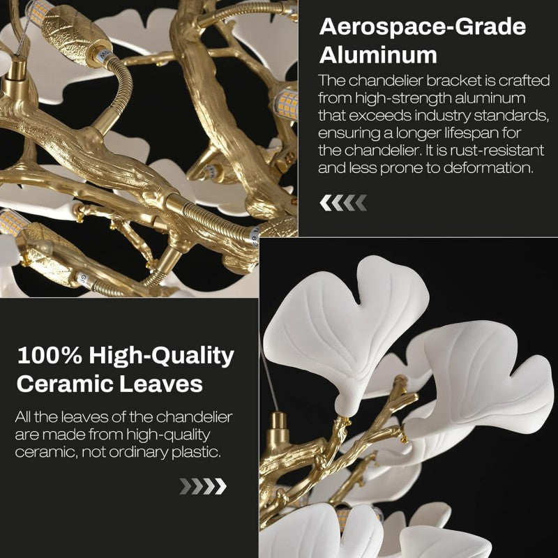 Modern Ceramic Ginkgo Leaf Branches Chandelier - Zonesus