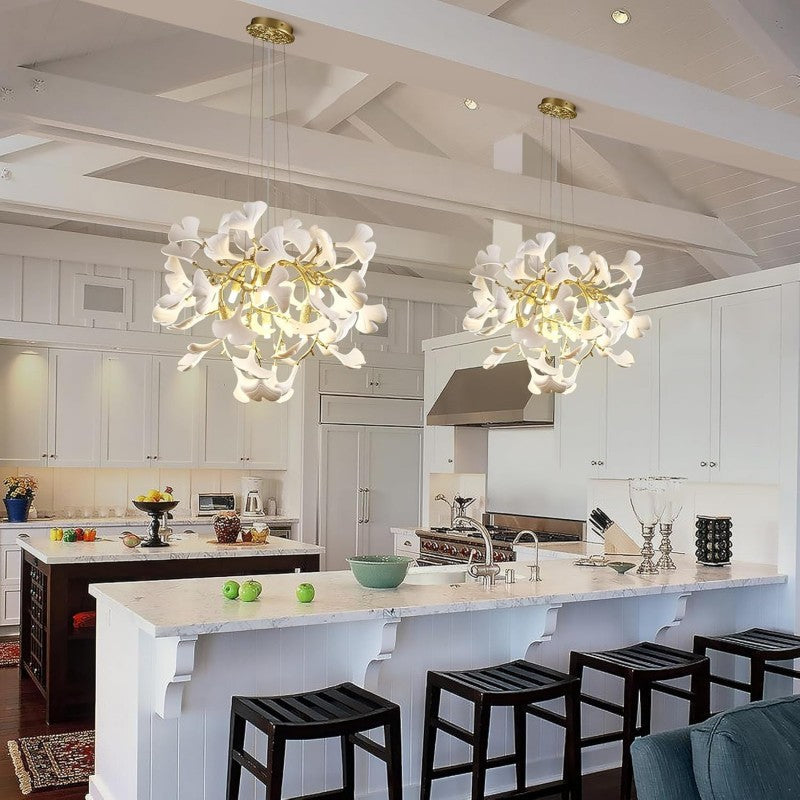 Modern Ceramic Ginkgo Leaf Branches Chandelier - Zonesus