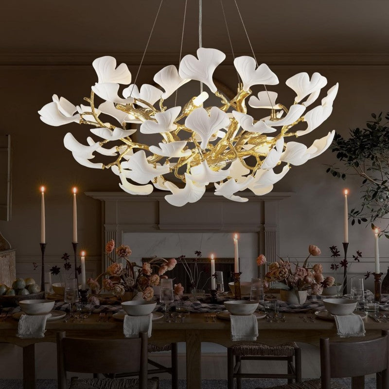 Modern Ceramic Ginkgo Leaf Branches Chandelier - Zonesus