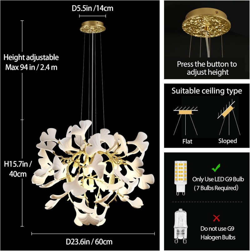 Modern Ceramic Ginkgo Leaf Branches Chandelier - Zonesus