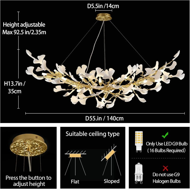 Modern Ceramic Ginkgo Leaf Branches Chandelier - Zonesus