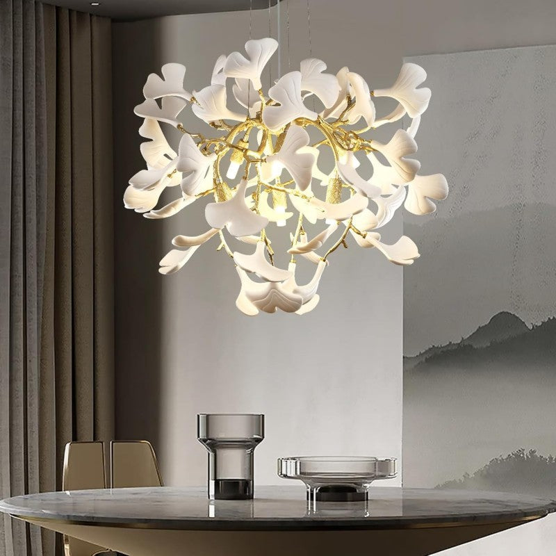 Modern Ceramic Ginkgo Leaf Branches Chandelier - Zonesus