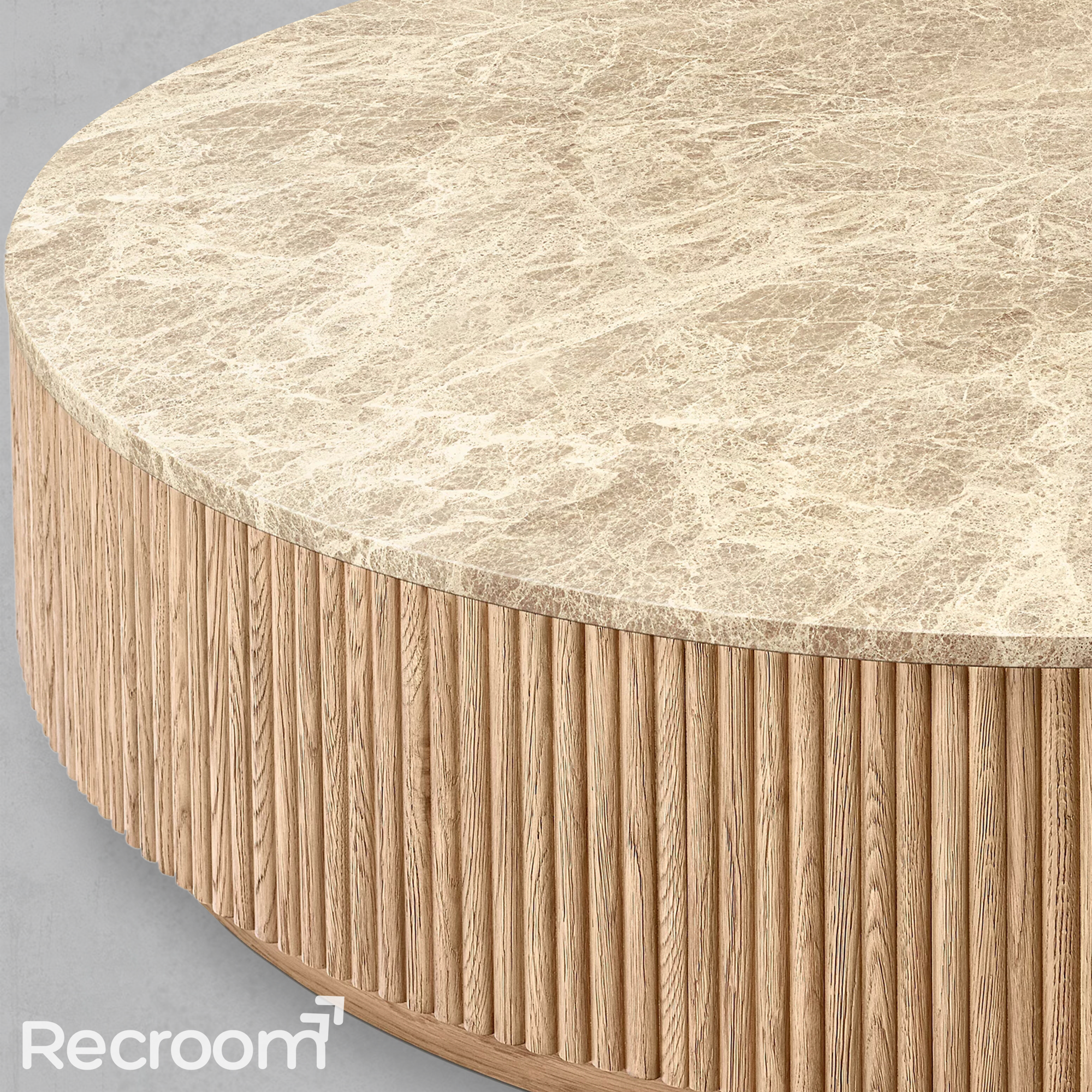 Muelholland Oak Wood & Stone Round Coffee Table - Zonesus
