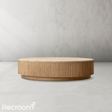 Muelholland Oak Wood & Stone Round Coffee Table - Zonesus