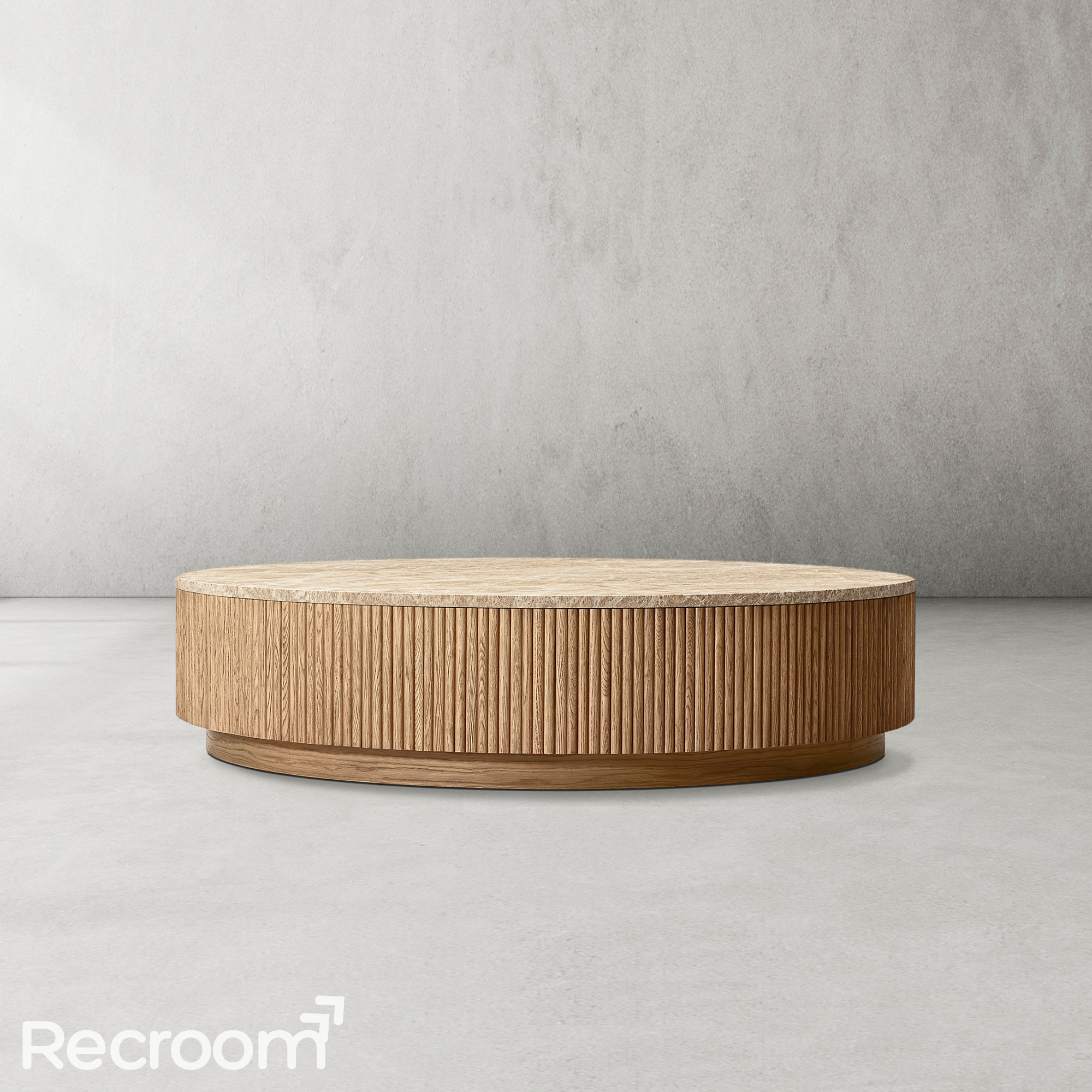 Muelholland Oak Wood & Stone Round Coffee Table - Zonesus