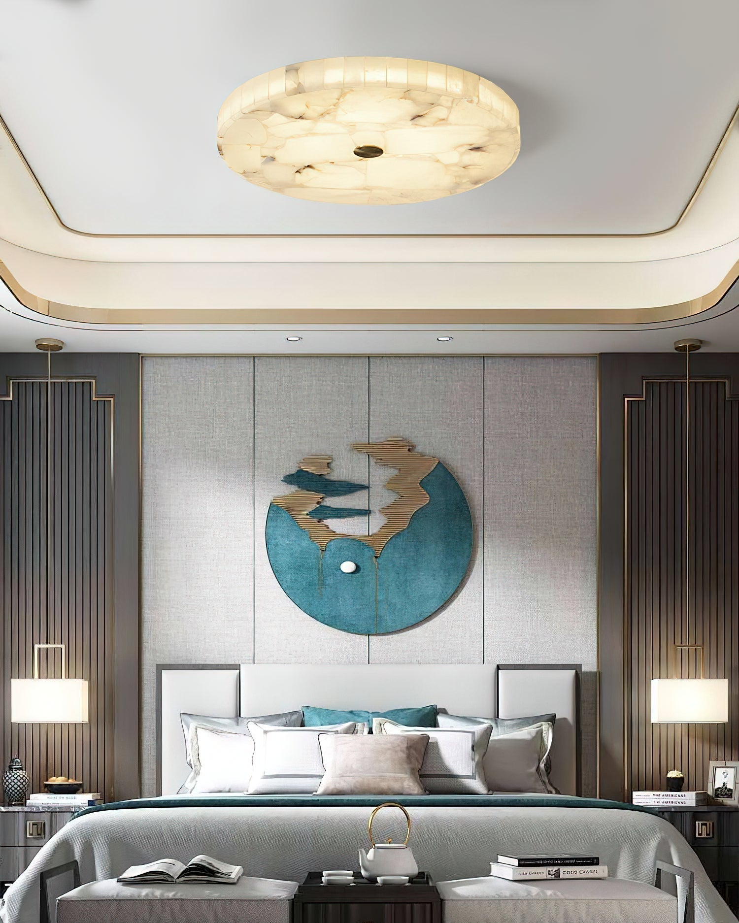 Round Mosaic Alabaster Ceiling Lamp - Zonesus