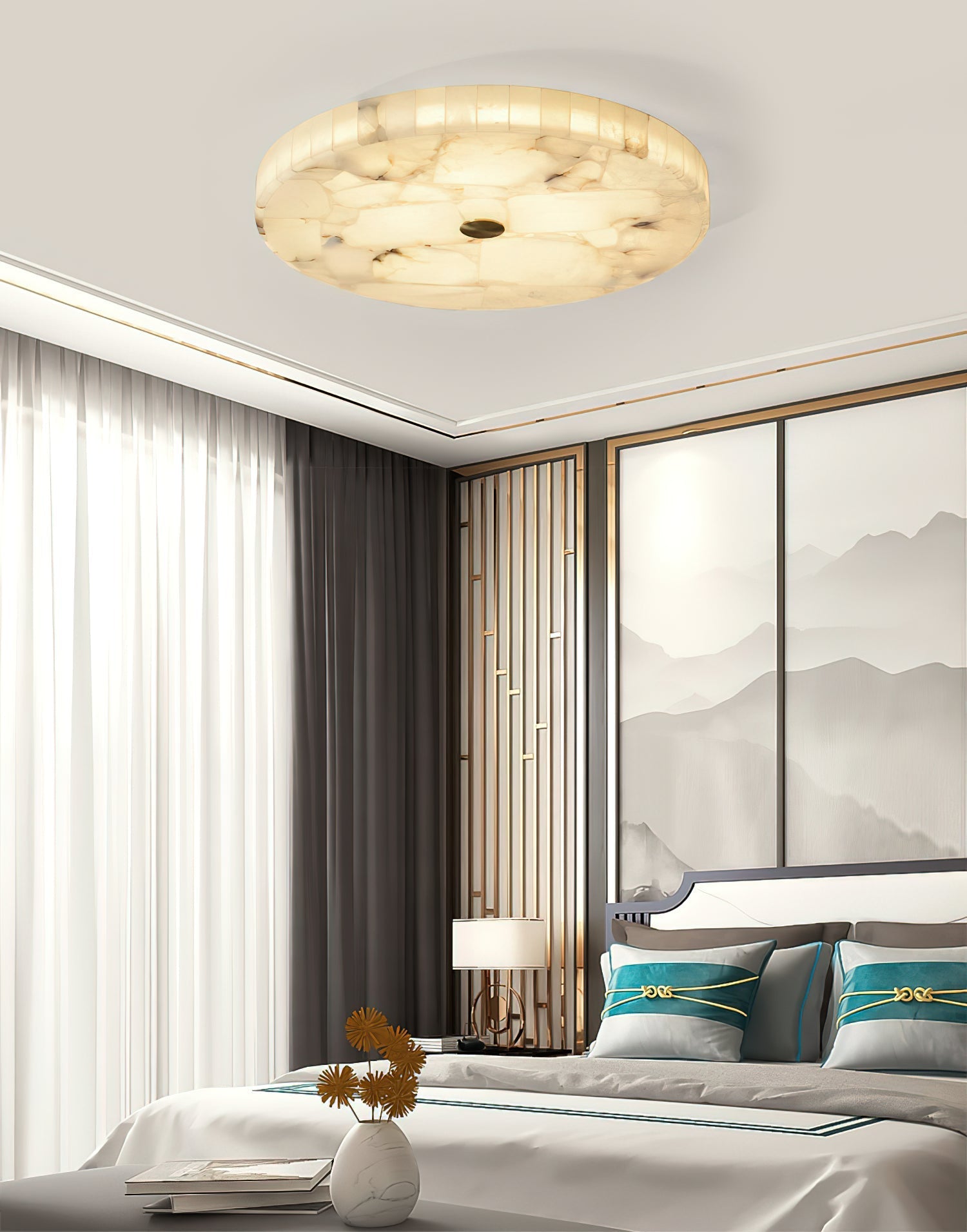 Round Mosaic Alabaster Ceiling Lamp - Zonesus