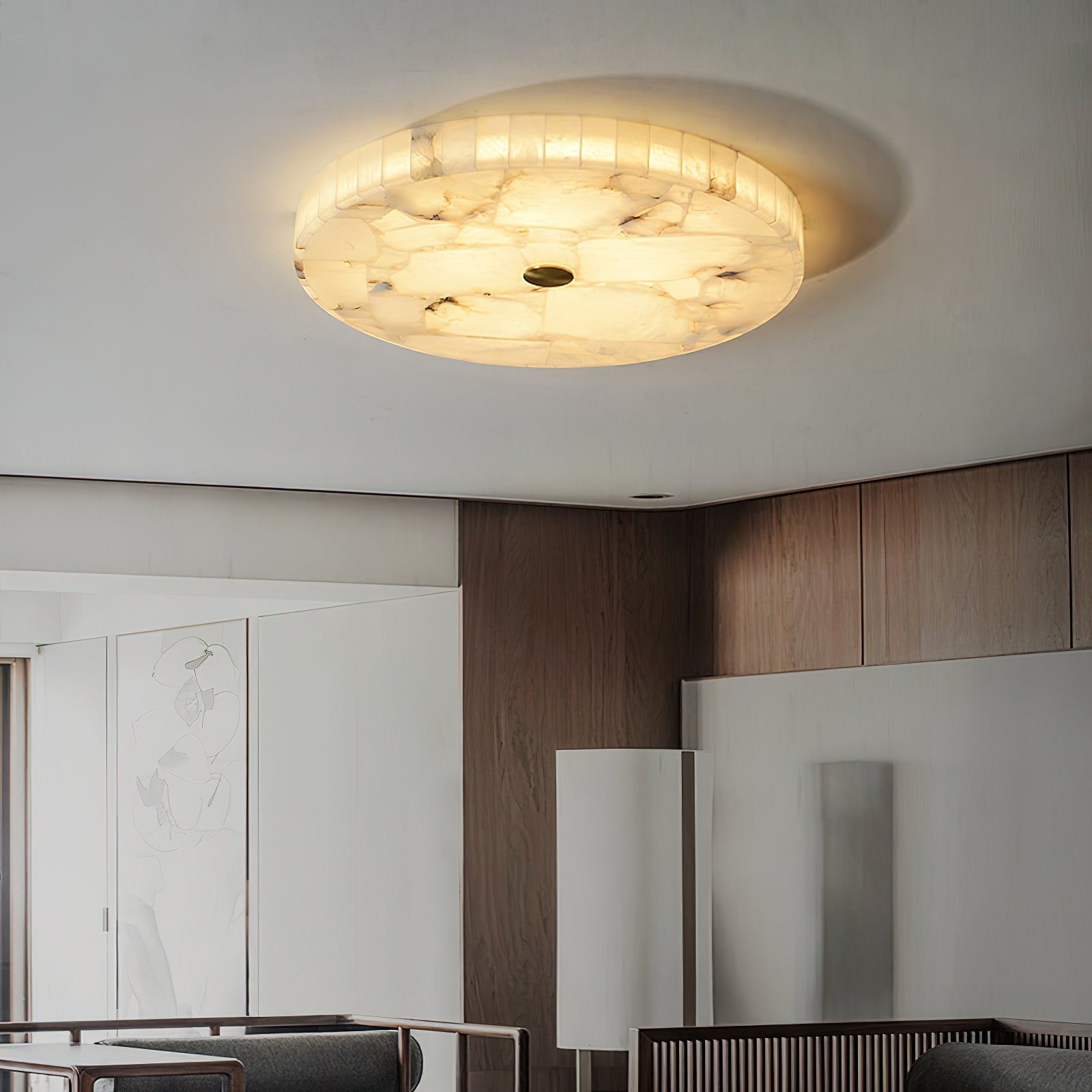Round Mosaic Alabaster Ceiling Lamp - Zonesus